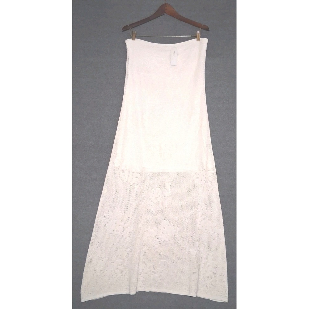 NWT ABERCROMBIE FITCH Strapless Floral Textured MAXI DRESS Large Cream Knit $120